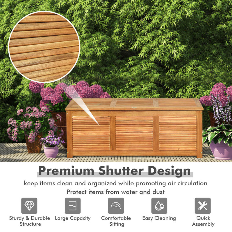 46 Gallon Acacia Wood Storage Bench Box for Patio Garden Deck