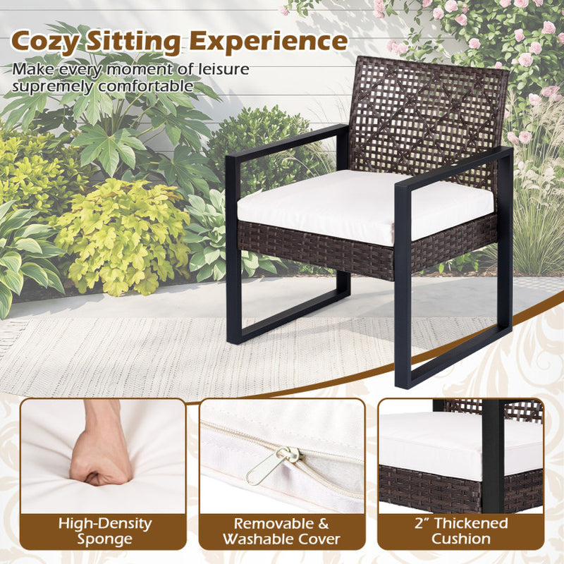 4-Piece Patio Set with Acacia Coffee Table and Wicker Chairs for Backyard
