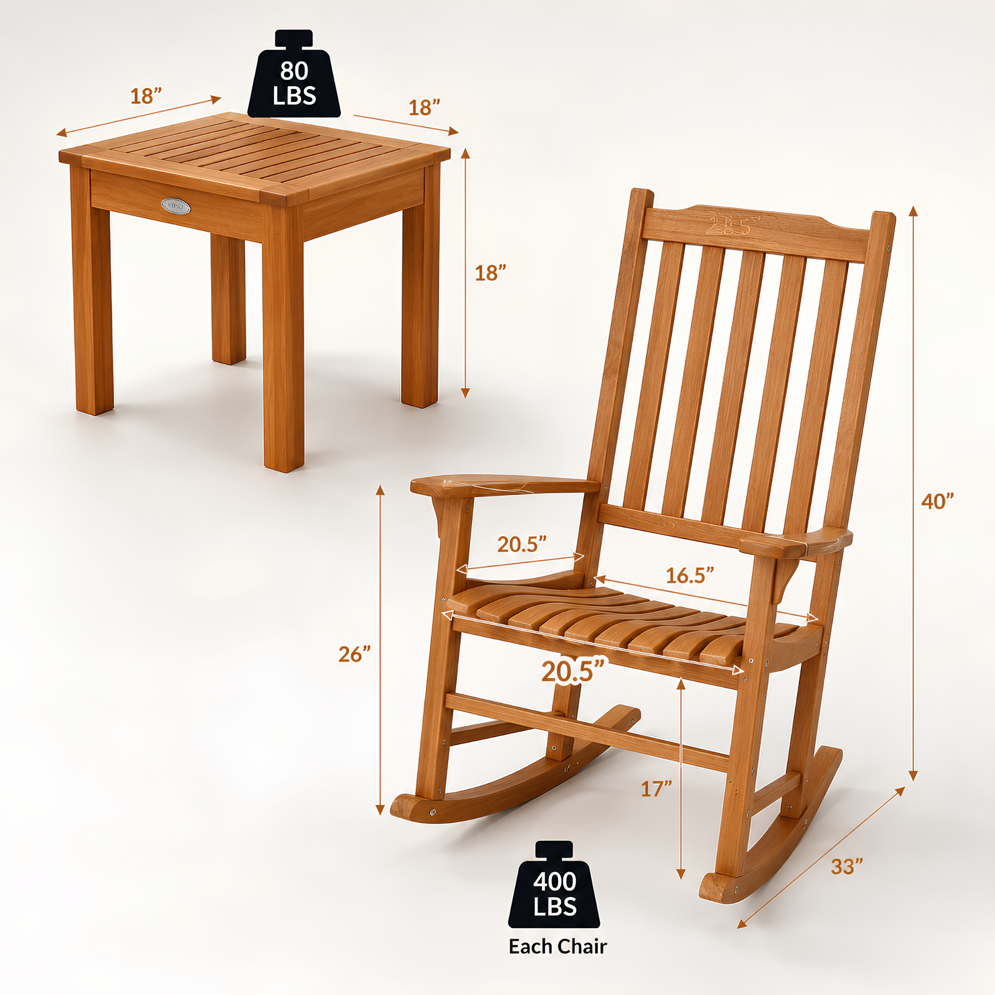 Solara Eucalyptus Patio Rocking Chair Set