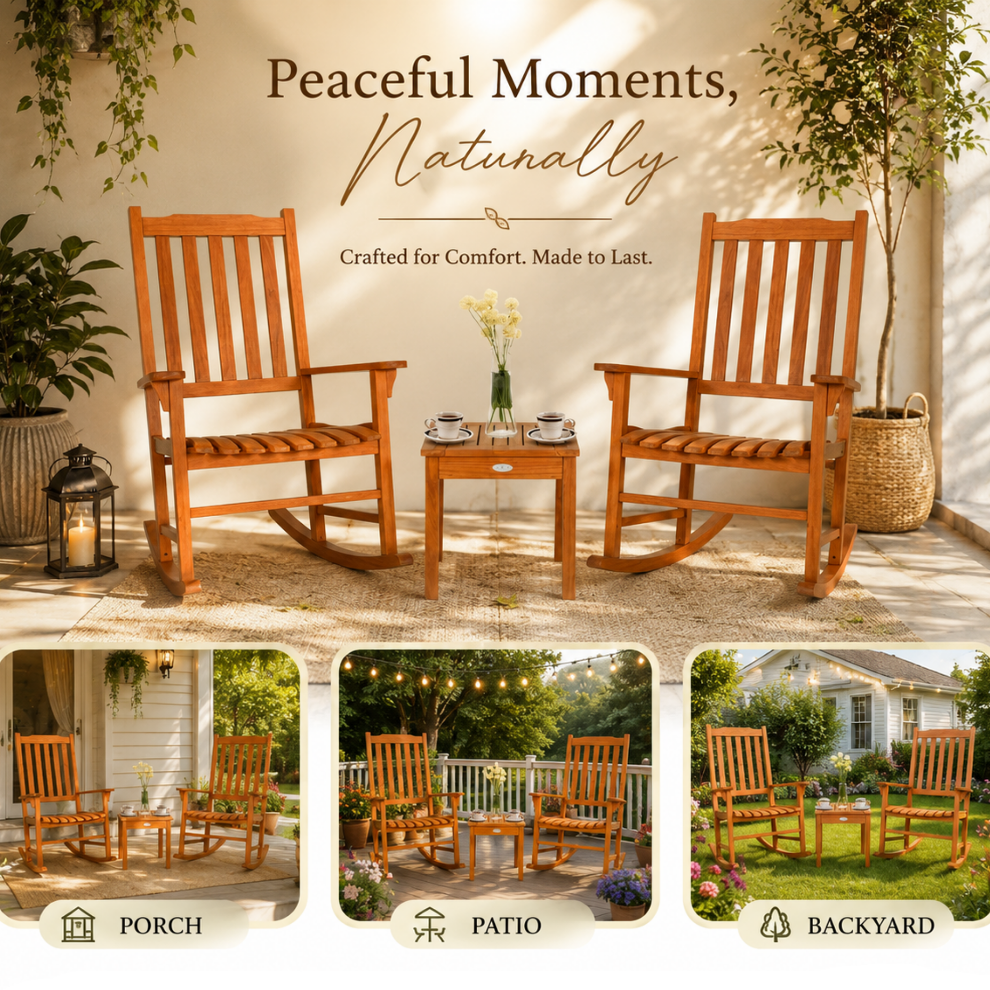Solara Eucalyptus Patio Rocking Chair Set